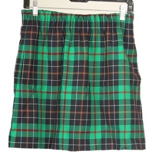 J. Crew Skirt Women’s 0 Green Red Plaid A Line Elastic Waist Pockets 100% Wool